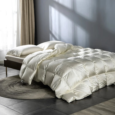 Light Pink Champagne Goose Down Comforter Fluffy Cozy Jacquard Bedding Set